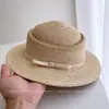 Estilo Vacaciones Top Cóncavo Seda Lino Lazo Sombrero de Cubo de Rafia Mujer Verano Vacaciones en la Playa Protección Solar Sombrero de Paja Sombrero de Pescador