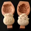 Molde de Madeira Artesanal de Ano Novo para Fazer Pães no Vapor e Pães em Formato de Flor, Pães no Vapor em Formato de Peixe Estilo Shandong, Ferramentas de Confeitaria de Madeira Domésticas, Padrões de Pão da Fortuna e Longevidade