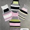 Projetado com Listras de Cores Contrastantes, Colete de Tricô Feminino de Verão Retro de Nicho Slim-Fit Versátil Sem Mangas Fábrica