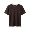 Camiseta Suave Fina de Manga Corta para Mujer, Empalmada de Lana Tencel, Estilo Falso de Dos Piezas, Nuevo Estilo de Verano, Top Holgado con Bloques de Color, Estilo Coreano Ins