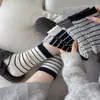 Meias Grossas de Inverno Femininas, Meias Modernas com Listras de Renda em Blocos de Cor Quente, Meias de Cano Médio, Meias Femininas, Meias Largas, Meias Longas Femininas