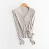 Cardigan de punto fino de seda de morera a rayas de color liso estilo francés, cuello en V, manga larga, corte ajustado, adelgazante, para ir al trabajo, primavera y verano, para mujer