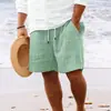 Shorts de Algodão e Linho com Cordão para Homem, Calças de Praia para Homem, Mais Vendidos da Estação Independente Amazon Transfronteiriça Europeia e Americana de 2023