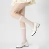 Calcetines Estilo Ballet Miu para Mujer Primavera y Verano Rayas Verticales Finas Adelgazantes Arrugados Estilo Japonés Chica JK Color Sólido Tubo Largo