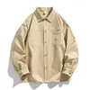 Camisas de Trabajo para Hombre al por Mayor del Sudeste Asiático Transfronterizas, Manga Larga, Cuello de Solapa, Multibolsillos, Corte Holgado, Chaqueta Casual de Color Sólido