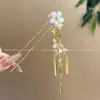 Accesorio para el cabello estilo Hanfu antiguo con borlas largas y flores, estilo retro de las dinastías Ming y Song, pasador de perlas, pasador en forma de U, adorno para el cabello, tocado