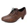 Zapatos de tacón medio con cordones de punta redonda estilo británico de una sola capa para primavera y otoño para mujer código de talla transfronterizo 37-2