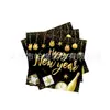 Fiesta de Nuevo Modelo Transfronteriza 2027 Año Nuevo Fondo Negro Chapado en Oro Suministros de Decoración para Fiesta Servilletas de Papel Mantel Vajilla Set de Arreglo