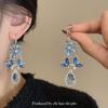 Brincos de Franja de Cristal Europeus e Americanos Retrô Luxo Acessível Brincos Longos Frescos e Doces High-End Brincos Pesados para Mulheres