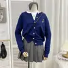 Suéter de Punto Redondo Bordado de Oso Blanco para Mujer en Primavera, Otoño Perezoso e Invierno Capa Interior Camiseta Holgada Suave y Sedosa de Punto