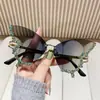 Óculos de sol sem armação em formato de borboleta com diamantes, de fronteira, personalidade feminina, óculos de sol exagerados, celebridade da internet europeia e americana, óculos de sol com diamantes