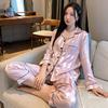 Pijama Jacquard Estilo Luxo Leve para Mulheres Seda Artificial Primavera e Outono 2022 Seda Gelada Estilo Coreano Solto Tamanho Grande Conjunto de Roupa para Casa