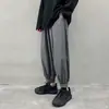 Calça americana larga e oversized para homens, calça jogger moderna com cordão, calça esportiva folgada de tamanho grande
