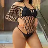 Lingerie Sexy Europeia e Americana, Pijamas Sexy, Roupas de Renda de Manga Longa, Roupas de Renda Vazadas, Ligas, Biquíni Transparente de Rede E002