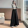 Pantalones casuales grises de pierna ancha acampanada para mujer, pantalones de traje rectos de cintura alta con una caída premium, pantalones largos casuales A13501