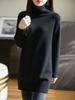 Vestido de suéter interno solto com gola alta de lã 100, outono e inverno feminino, 2024, suéter de lã de comprimento médio e espessado com fios duplos