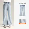 Pantalones Infantiles Pudding Haru Primavera 2026 Otoño Nuevo Estilo Jeans para Niños Sentido del Diseño Borde Deshilachado Pantalones Largos para Bebé Niña