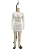 Amazon Ropa Europea y Americana Transfronteriza para Mujer Otoño e Invierno Nueva Moda Elegante Color Sólido Manga Larga Hueco Ajustado Sexy Vestido