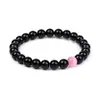 Pulseira de Contas de Ônix Preto e Olho de Gato Rosa para Homens e Mulheres Elegante e Ajustável Joia de Contas da Moda Design Simples, Porém Elegante para Uso Diário Presente Ideal para Todas as Ocasiões