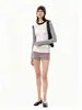 Suéter de punto retro estilo francés con bloques de color y patchwork, cuello redondo, manga larga para mujer, colección de otoño, simple y elegante, top básico ajustado