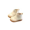 Botas femininas, botinhas infantis, camada dupla de algodão e fleece, novo estilo outono e inverno, sapatos de couro para bebê menina, botas estilo Martin para meninas, sapatos para bebês