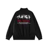 Marca Nacional Sta Trendy Estilo Retro Americano para Pareja Patrón de Nube Logo de Dragón Camiseta de Manga Larga Top Holgado para Hombre en Azul Marino