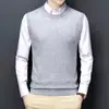 Novo colete de malha masculino sem mangas, mistura de lã, para outono e inverno, regata de cor sólida, colete masculino gola redonda atacado