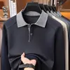 Camisa tipo polo casual de manga larga para hombres de mediana edad con cuello camisero, adecuada para primavera y otoño, hecha con seda de morera y lana de oveja