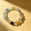 Pulsera de Jade Dorado Natural Flor de Hielo, Pulsera Multicolor de Ágata y Cristal, Accesorio de Lujo Colorido, Estilo Montaña Wutai