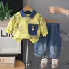 Conjunto de Roupa de Outono para Meninos 2026 Novas Roupas de Primavera e Outono para Bebês e Crianças, Moletom com Gola, Conjunto de Duas Peças com Manga Longa para Bebê, Roupa da Moda