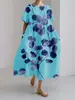 Amazon Transfronterizo 2026 Verano Nuevo Europeo y Americano Floral Holgado Cuello Redondo Moda de Alta Gama Manga Corta Vestido Estampado