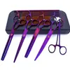 Tijeras de belleza para mascotas de 7.0 pulgadas color negro galvanizado 5 dientes de corte recto tijeras de corte curvo tijeras de hueso de pescado peine de fila en stock