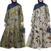 Ropa de Talla Grande para Mujer Transfronteriza Estampada de Manga Larga Holgada Reductora de Edad Falda Larga Amazon Nueva Moda Vestido para Mujeres Gorditas