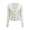 Cardigan de Tricô Eve Romance Casual Temperamento Slim Fit Design com Fivela de Metal Decote V