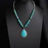 Collar turquesa transfronterizo europeo y americano, cadena para la clavícula multicapa de estilo étnico bohemio, cadena de suéter de cuentas de colores