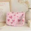 Nueva bolsa de maquillaje de felpa con estampado de corazón, bolsa interior de gran capacidad para almacenamiento de cuidado de la piel, bolsa de belleza portátil para mujeres