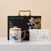 Taza de Té Guochao Ru Kiln Yanshan con Tapa Taza Personal Taza de Oficina Taza de Agua Juego de Tres Piezas Cerámica Regalo de Negocios Recuerdo