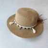 Sombrero de Paja Estilo Étnico de Verano Sombrero para el Sol de Copa Plana para Mujer Viaje a la Playa Junto al Mar Versátil Casual Ala Ancha Protector Solar Sombrero de Copa de Moda