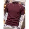 Camiseta Redonda de Manga Curta Estilo Retro Americano Transfronteiriça com Costura Aparente, Nova Tendência Verão 2026 Marca Top Soltinho