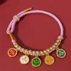 Pulseira de Etiqueta Estilo Étnico de Xizang, Pulseira Colorida Trançada Contrastante, Acessórios de Lótus, Joia de Mão Ajustável Estilo Nacional Atacado
