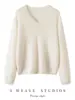 Suéter de punto básico de cuello en V 100% cachemira para mujer, otoño e invierno, estilo holgado y relajado, suave y cómodo, color liso