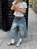 Shorts Vaqueros Scimitar con Estilo High Street Americano para Mujer, Versátiles de Verano Casual de Cintura Alta Holgados Adelgazantes Pantalones Acampanados Cortos