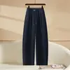Calça Casual Versátil de Cintura Elástica com Cordão, Perna Larga, para Mulheres, Estilo Novo Primavera 2026, Caimento Fluido, Emagrecimento, Solta, Reta, Calça Curva