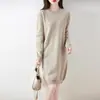 Vestido de punto largo holgado de cuello redondo, nuevo para otoño e invierno, 100% lana de 12 puntos, moderno y versátil, vestido base estilo coreano para mujer