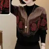 Camiseta Térmica de Forro Polar Nueva, Elegante, Adelgazante y Rejuvenecedora, con Jacquard de Rosa de Pedrería, Corte Holgado, Top Adelgazante y Elegante