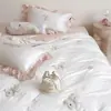 Juego de 4 piezas estilo princesa de verano estilo coreano con lunares, 60 hilos, Tencel Lenzing, con funda nórdica fresca y sedosa para cama de niñas