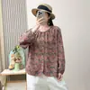 Camisas Estampadas de Moda para Mujer, Tops de Manga de Farol Estilo Primavera, Nuevas Camisas Florales de Cuello Redondo Holgadas que Cubren el Vientre al por Mayor