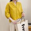 Camisa de mujer Mori de estilo japonés con cuello en V pequeño, bordada y hueca, estilo artístico, holgada, combinable con todo, de manga de siete puntos, de algodón puro para verano.