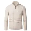 Outono e Inverno Transfronteiriço Novidade Masculina Tricô Cor Sólida Casual Camisa Base Quente Gola Alta Meio Zíper Tricô Masculino