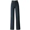 1089-1 Jeans Negros talla extra Rectos Ajustados Pantalones Casuales Algodón Elástico Mezclilla Pantalones de Pierna Ancha para Mujer Cintura Alta Combinan con Todo